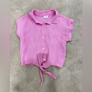 Girls Pleat Pink Button Down Shirt with Tie Front, size12